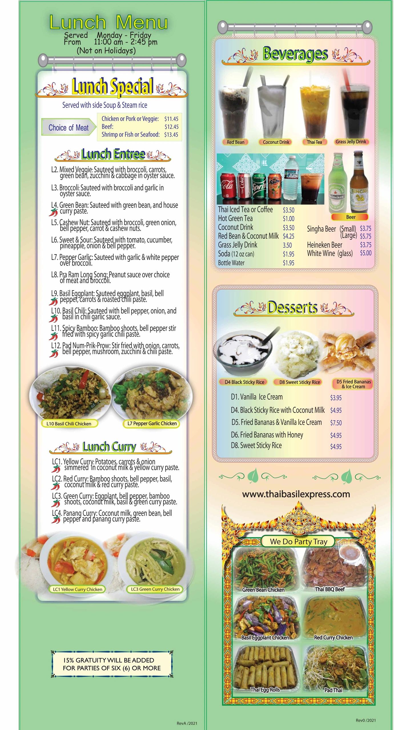 Lunch Menu, Beverage &Des